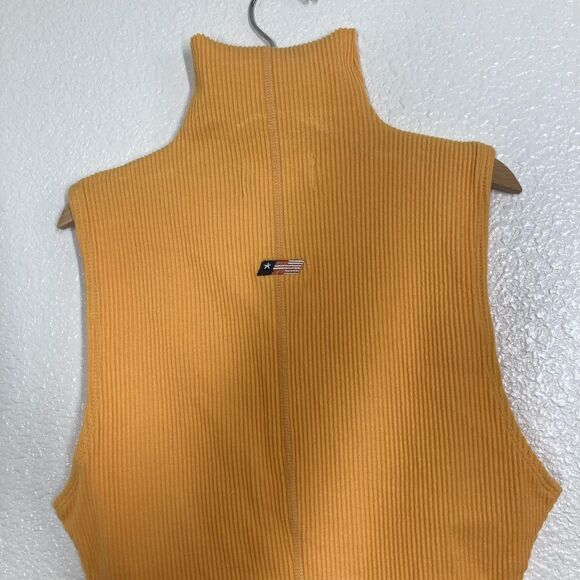 Honor The Gift Bodysuit Womens Small Orange Sleeveless Ribbed Turtleneck Logo - Picture 4 of 16